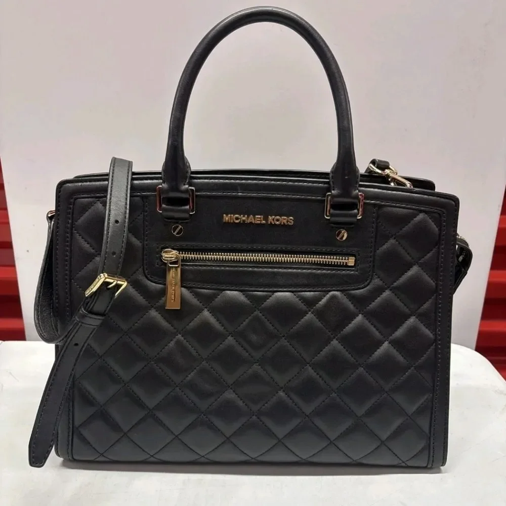 Michael Kors Quilted Selma Convertible Black Satchel Laptop Tote Bag